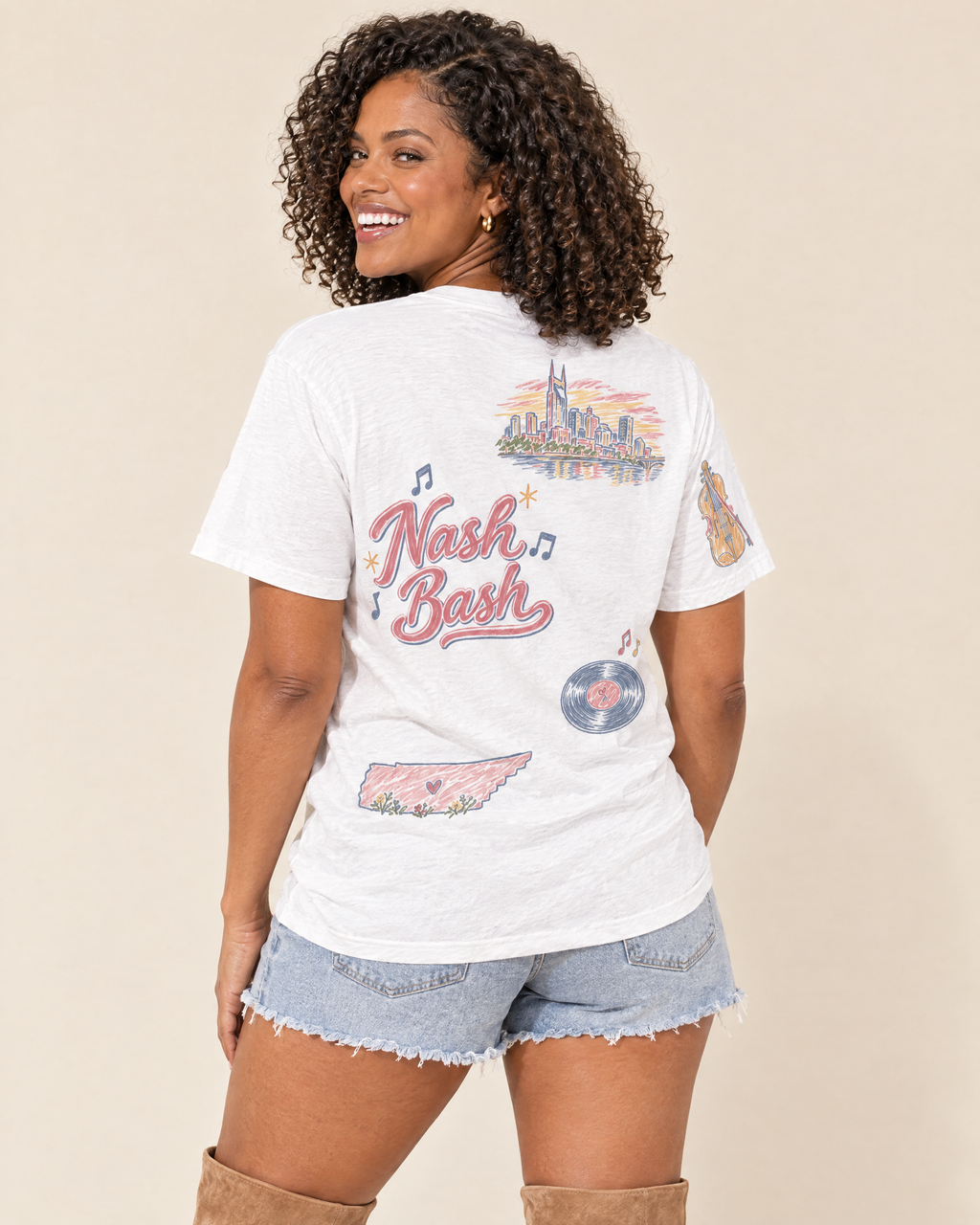Nashville Bride Doodles T-shirt, worn back view