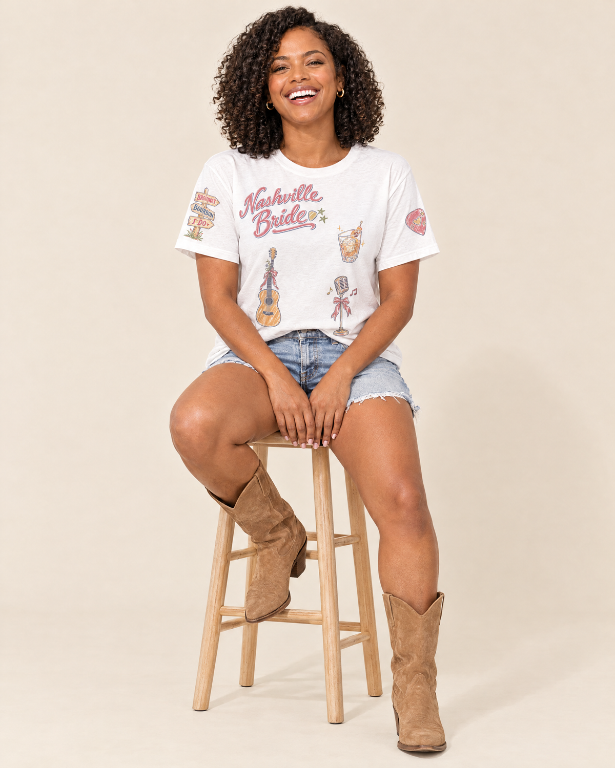 Nashville Bride Doodles T-shirt, seated