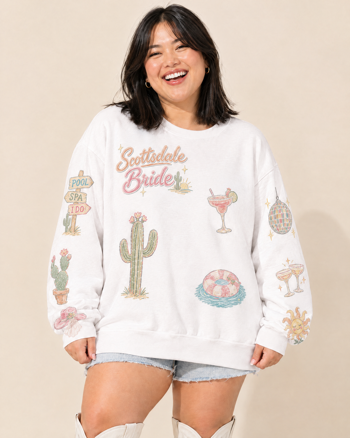 Scottsdale Bride Doodles Sweatshirt, front, worn