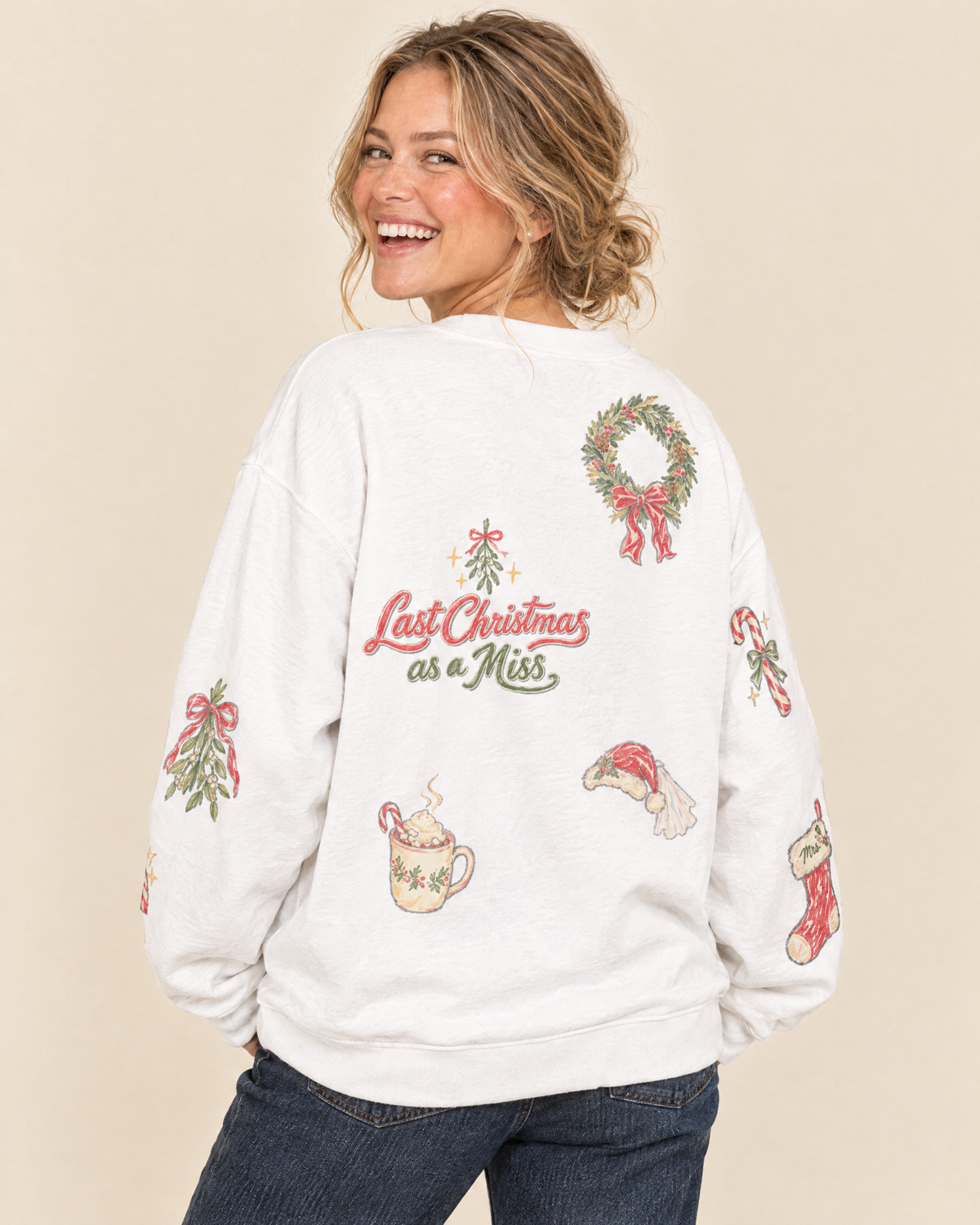 Christmas Bride Doodles Sweatshirt, worn back view