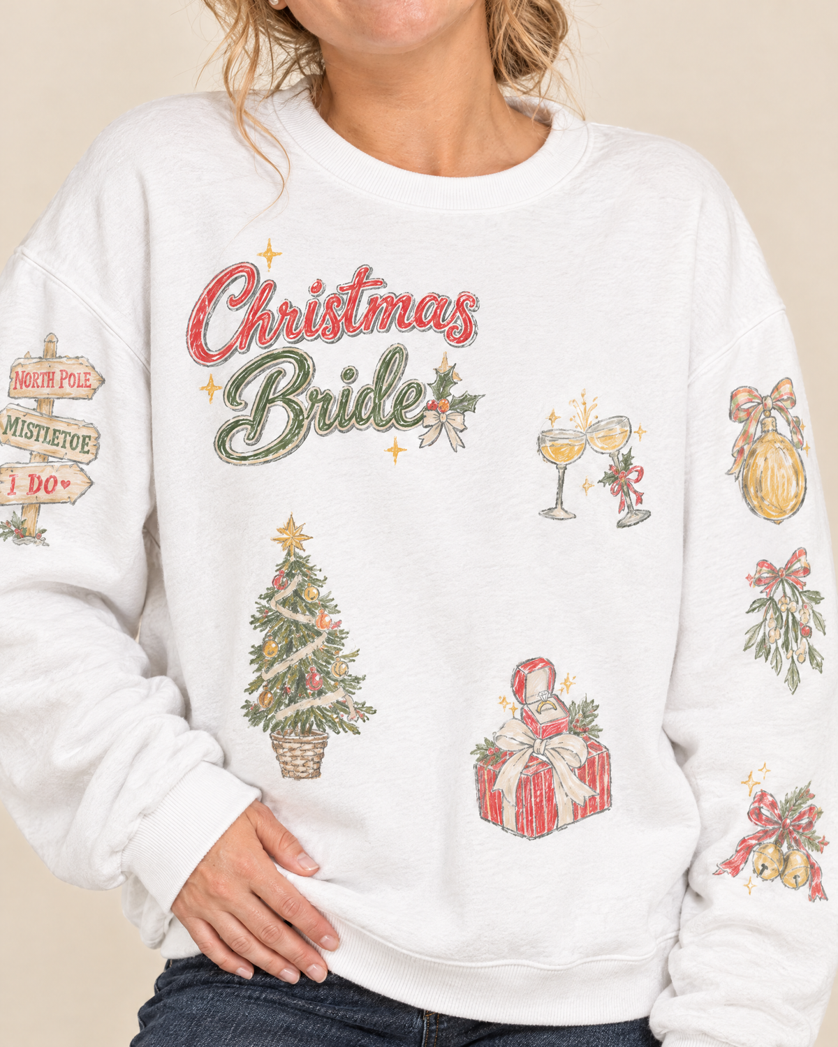 Christmas Bride Doodles Sweatshirt, close-up