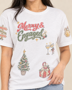 Merry and Engaged Doodles T-shirt, close-up