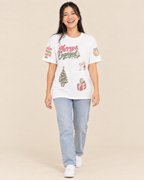 Merry and Engaged Doodles T-shirt, full length