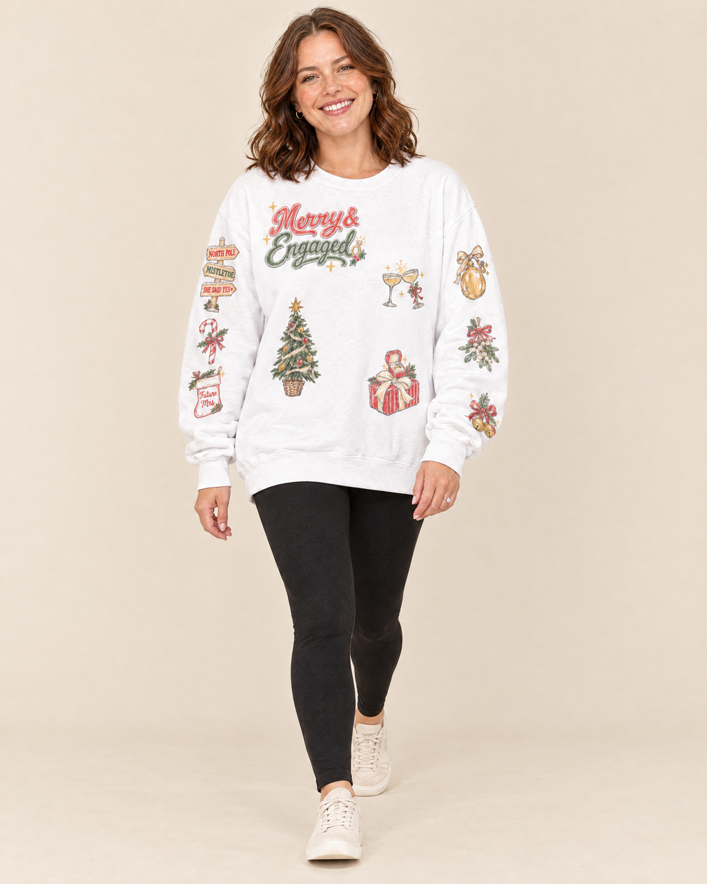 Merry and Engaged Doodles Sweatshirt, full length