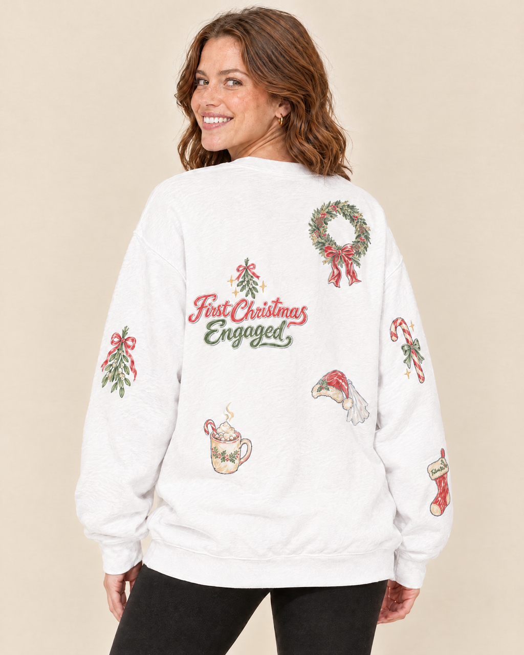 Merry and Engaged Doodles Sweatshirt, worn back view