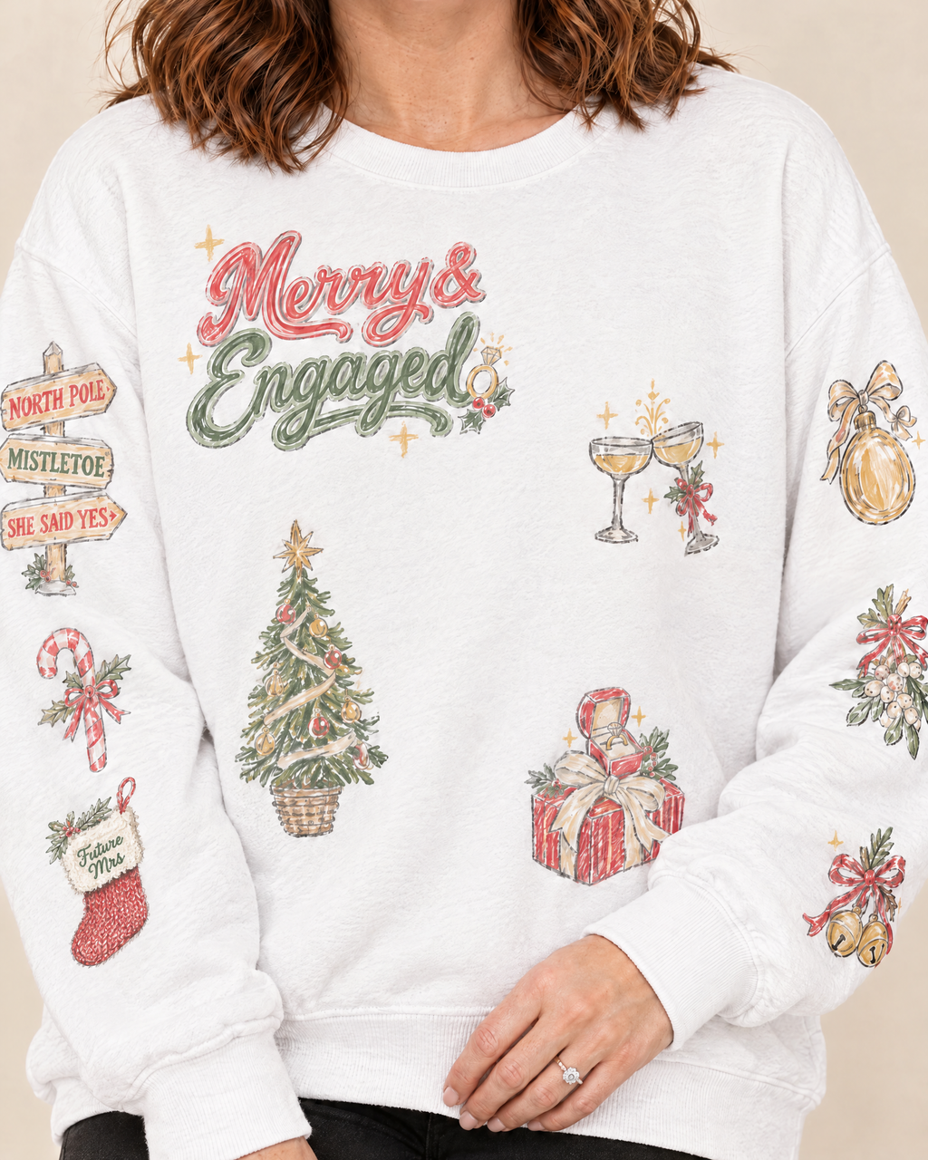 Merry and Engaged Doodles Sweatshirt, close-up