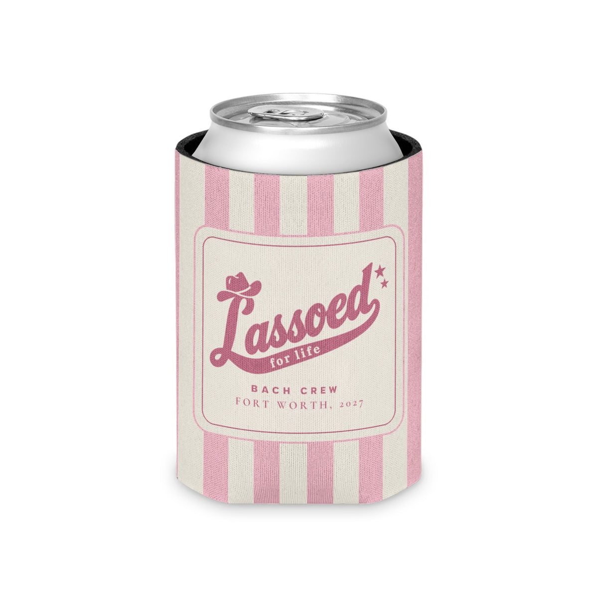 Lassoed For Life striped can cooler, Blossom