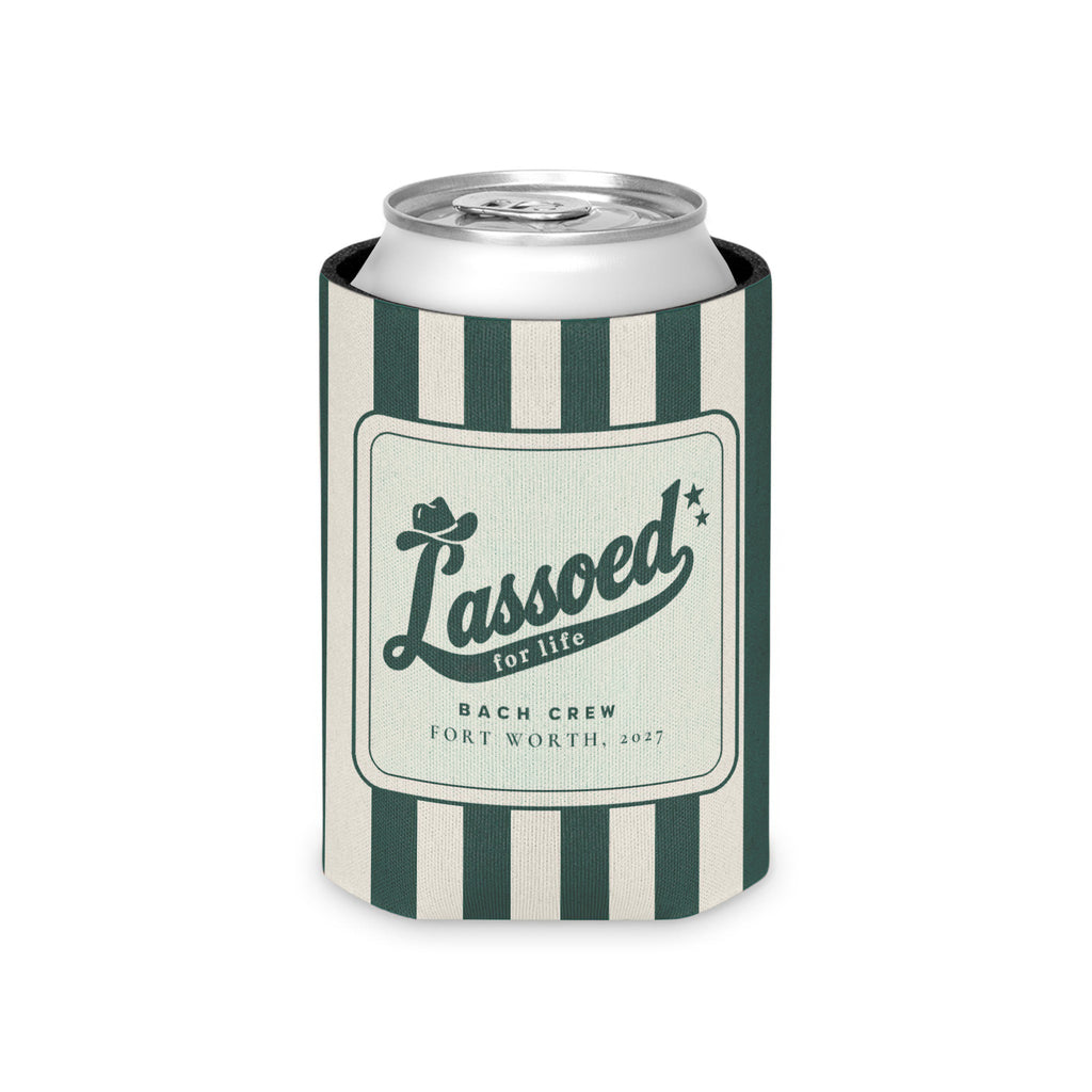 Lassoed For Life striped can cooler, Blue Spruce