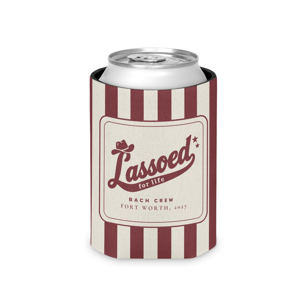Lassoed For Life striped can cooler, Chili