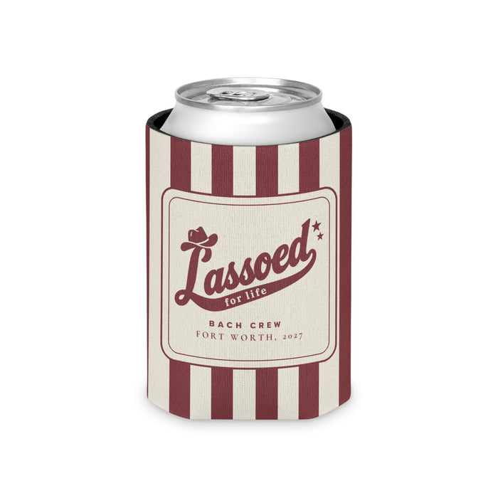 Lassoed For Life striped can cooler, Chili