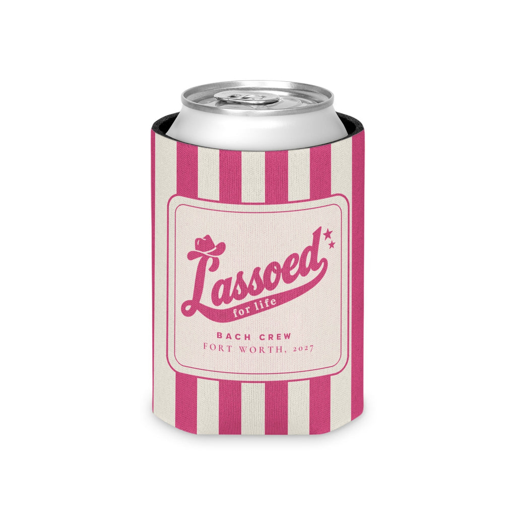 Lassoed For Life striped can cooler, Crunchberry
