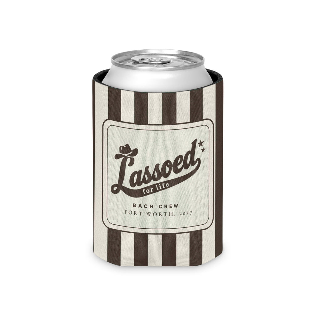 Lassoed For Life striped can cooler, Espresso