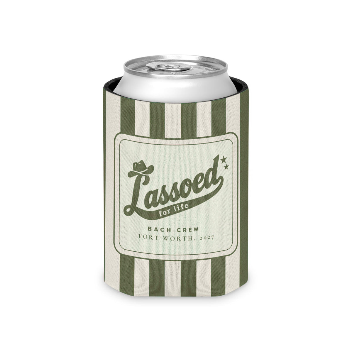 Lassoed For Life striped can cooler, Moss