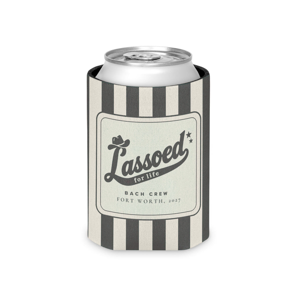 Lassoed For Life striped can cooler, Pepper