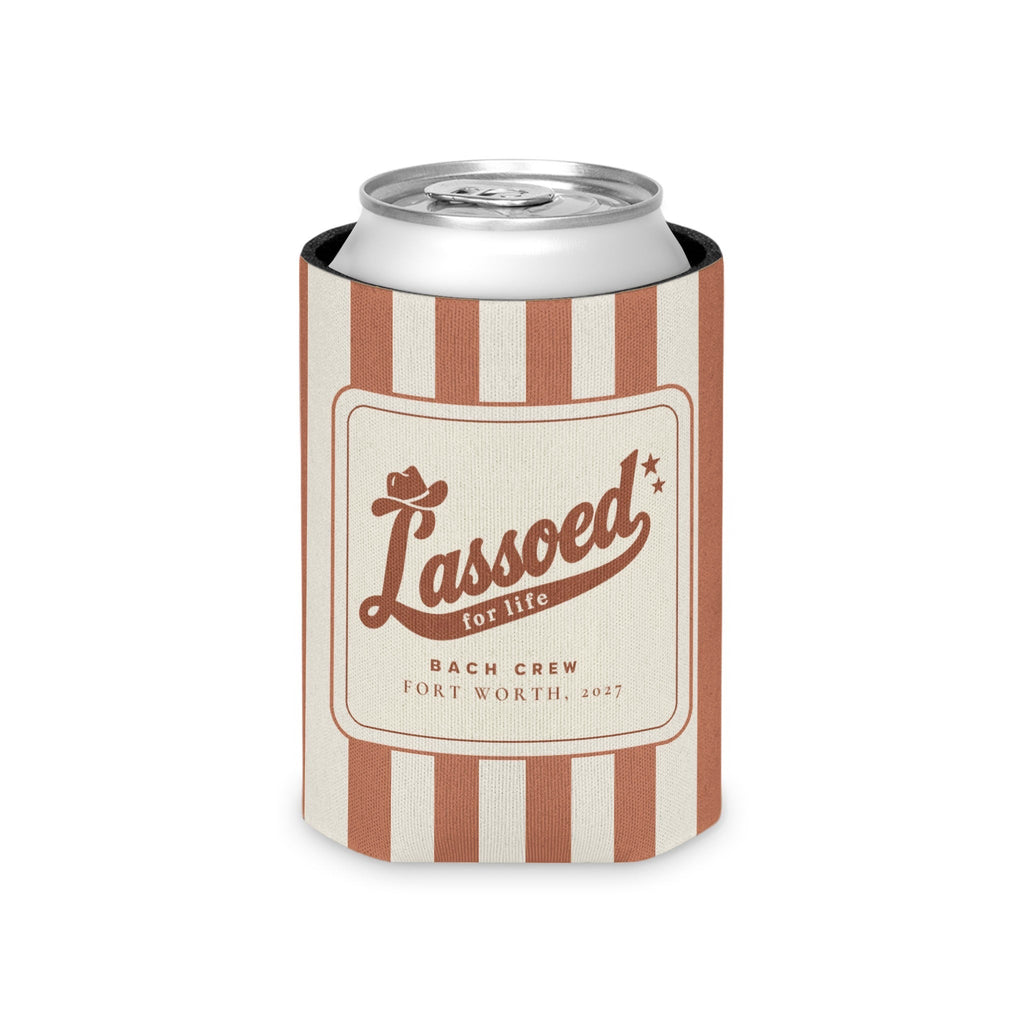 Lassoed For Life striped can cooler, Terracotta