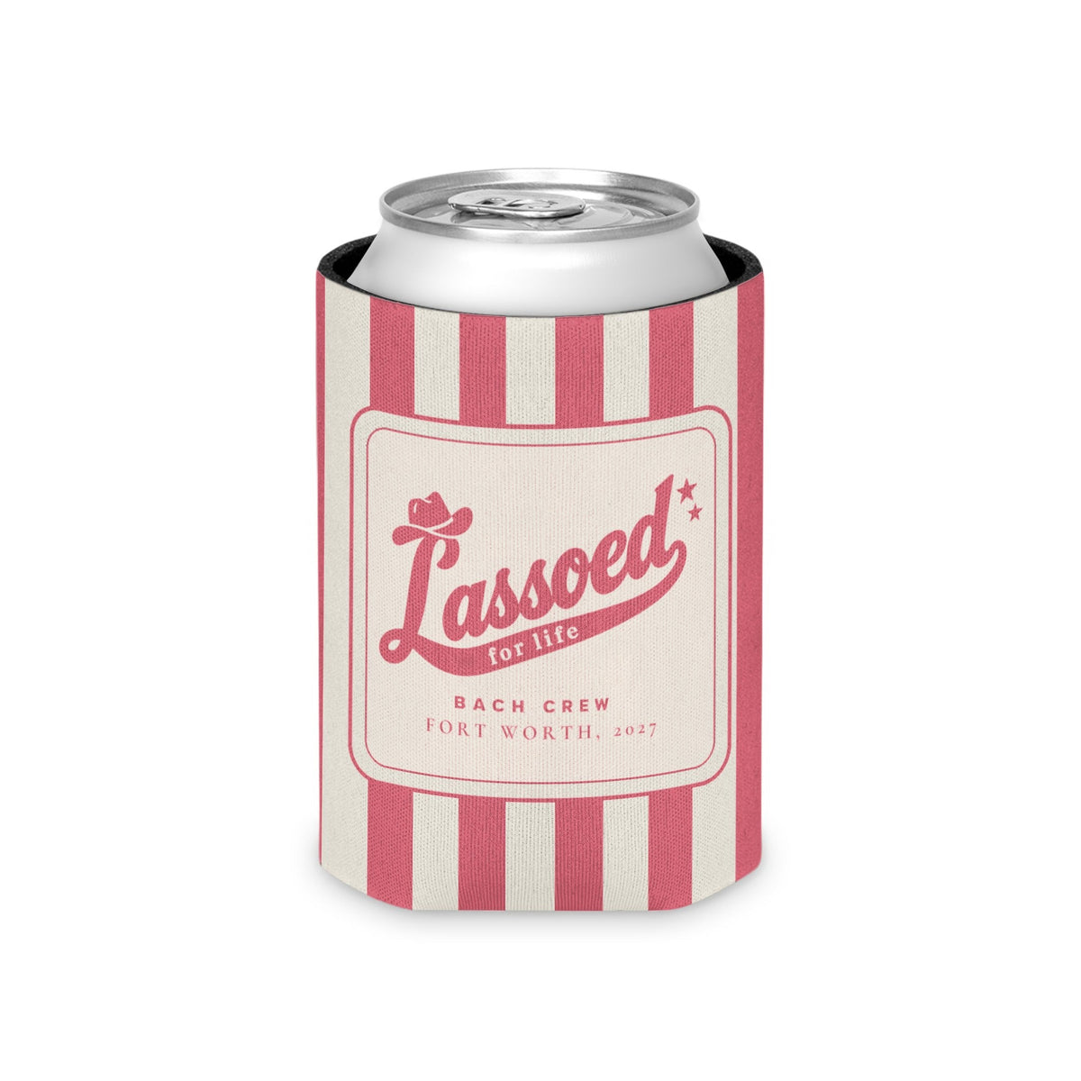 Lassoed For Life striped can cooler, Watermelon