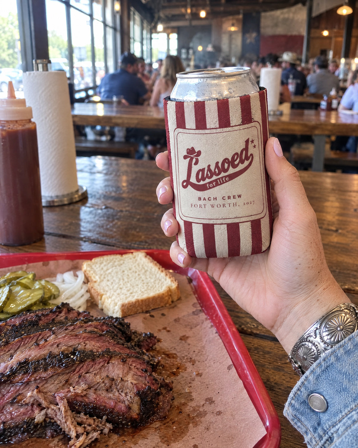 Lassoed For Life can coolers on a bachelorette trip with the crew