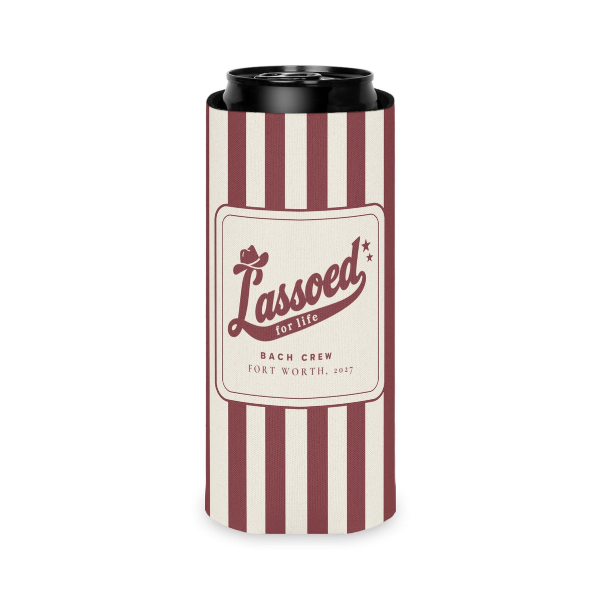 Lassoed For Life slim can cooler for tall seltzer cans, Chili
