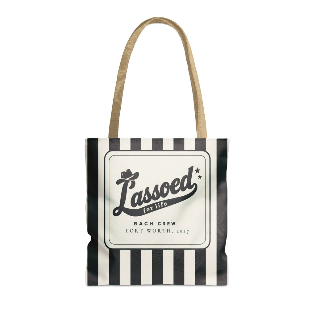 Lassoed For Life striped tote bag, Black