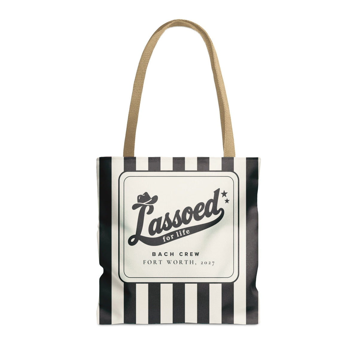 Lassoed For Life striped tote bag, Black