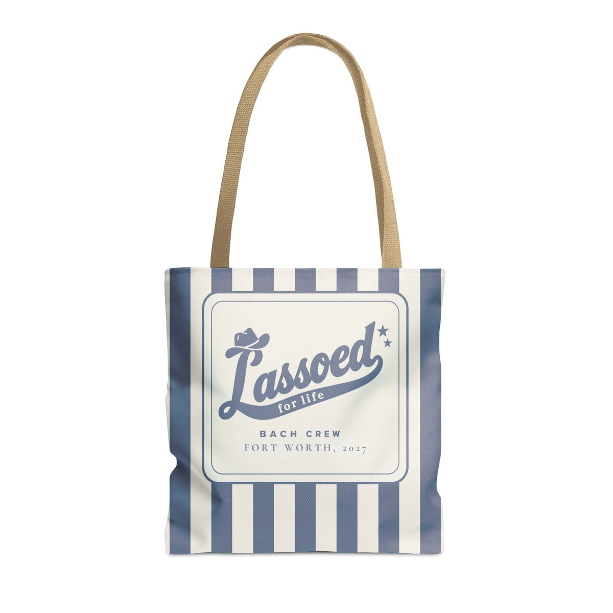 Lassoed For Life striped tote bag, Blue Jean