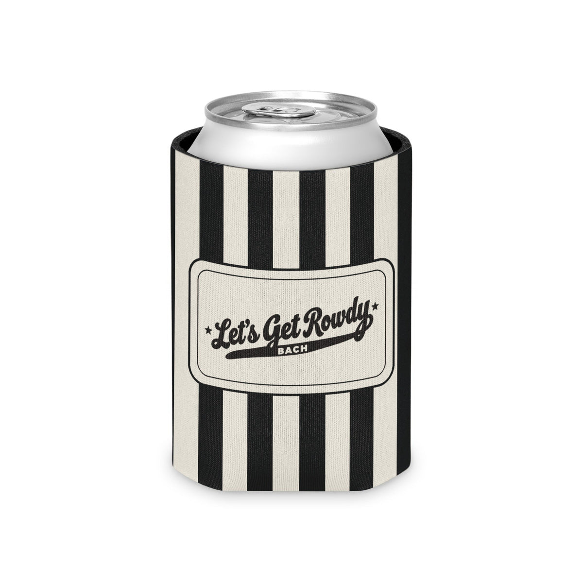 Let's Get Rowdy striped can cooler, Black