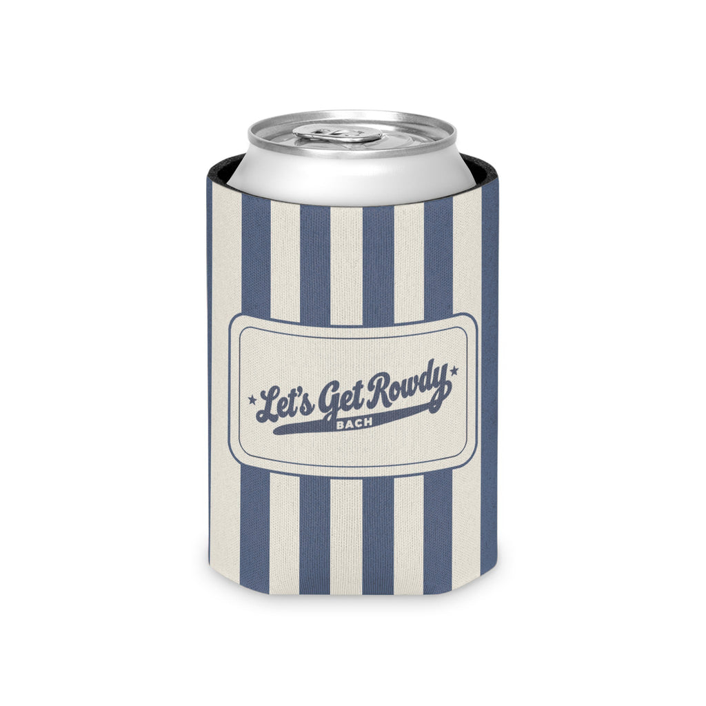 Let's Get Rowdy striped can cooler, Blue Jean