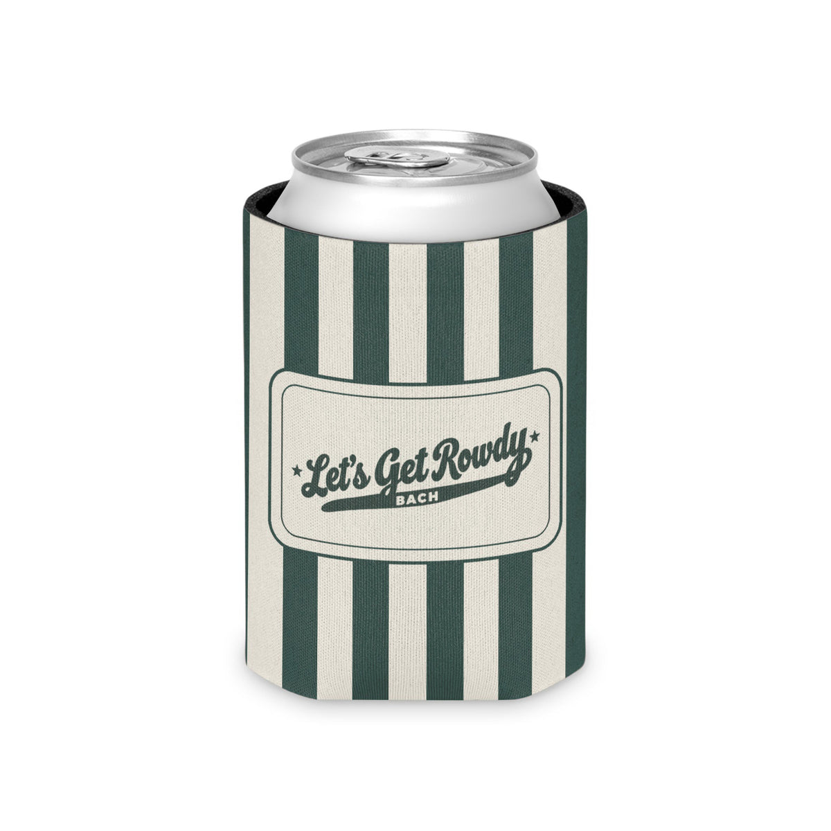Let's Get Rowdy striped can cooler, Blue Spruce