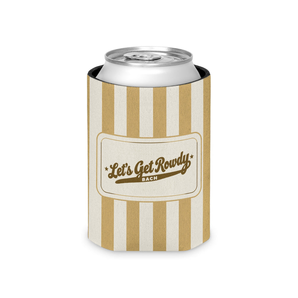 Let's Get Rowdy striped can cooler, Mustard