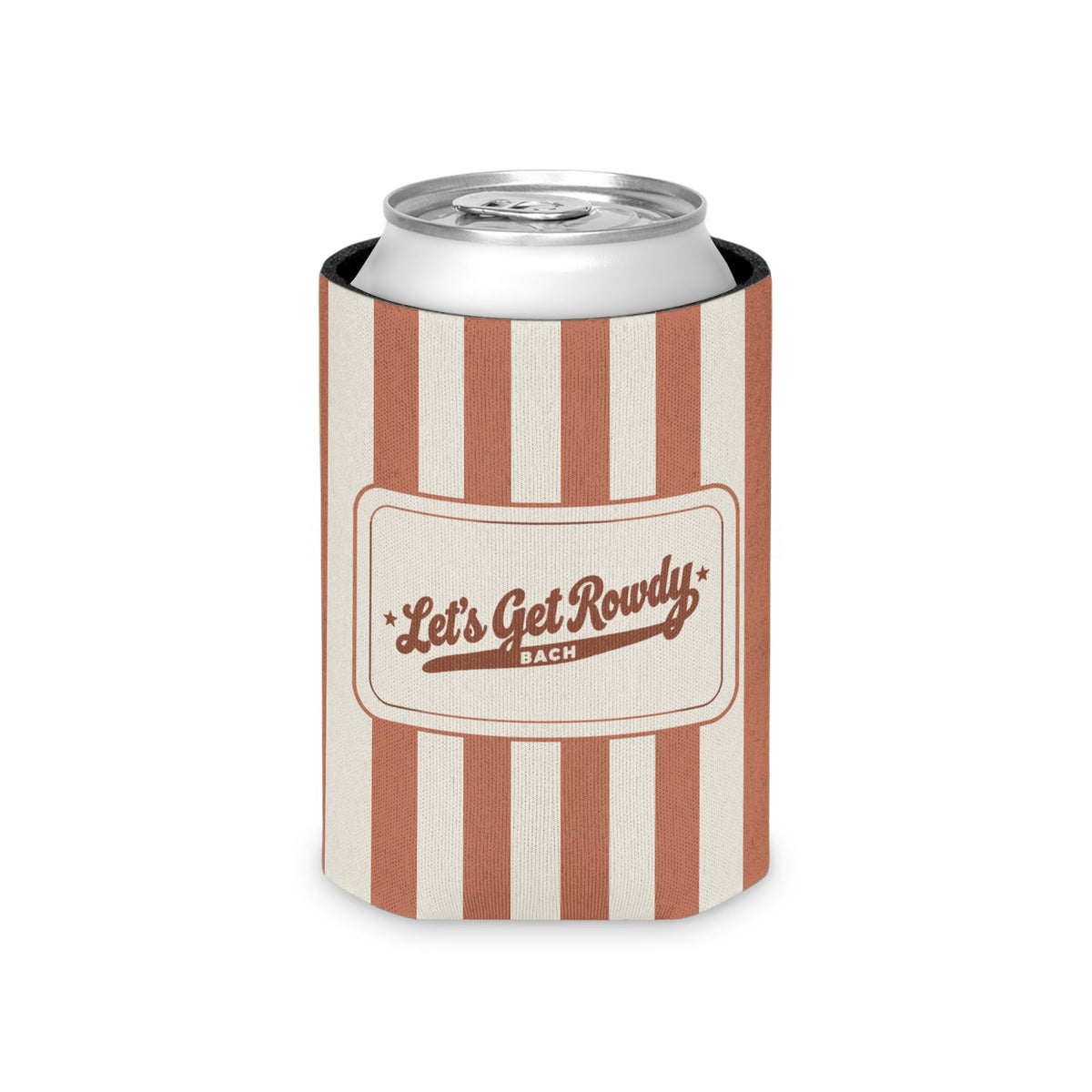 Let's Get Rowdy striped can cooler, Terracotta