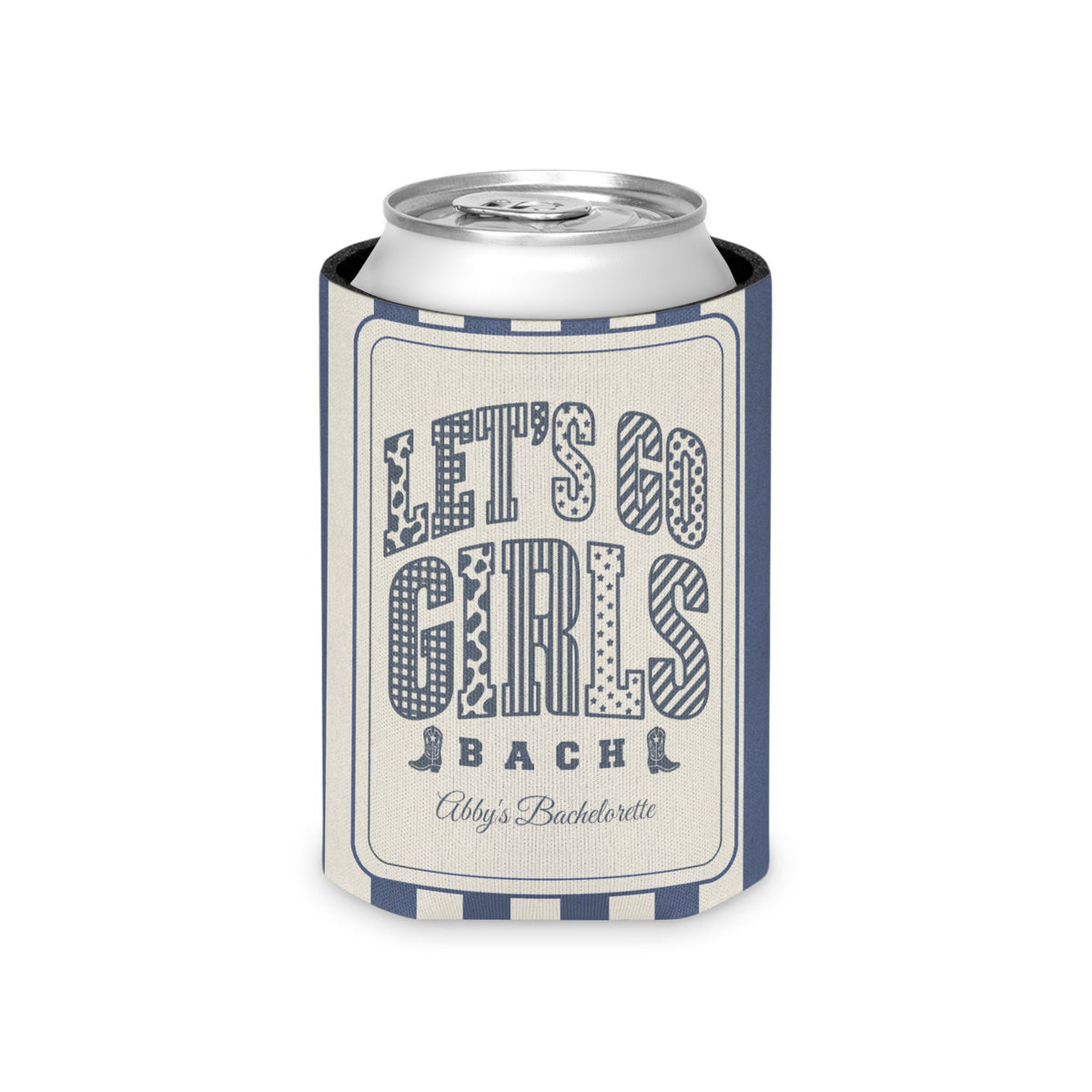 Let's Go Girls striped can cooler, Blue Jean