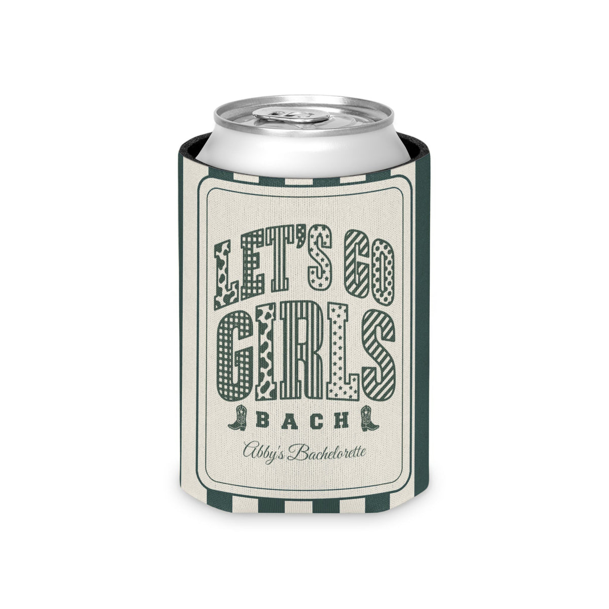 Let's Go Girls striped can cooler, Blue Spruce