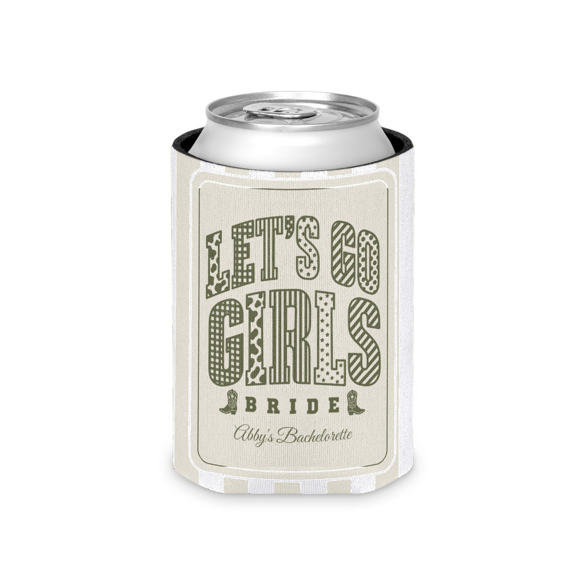 Let's Go Girls striped can cooler, Bride