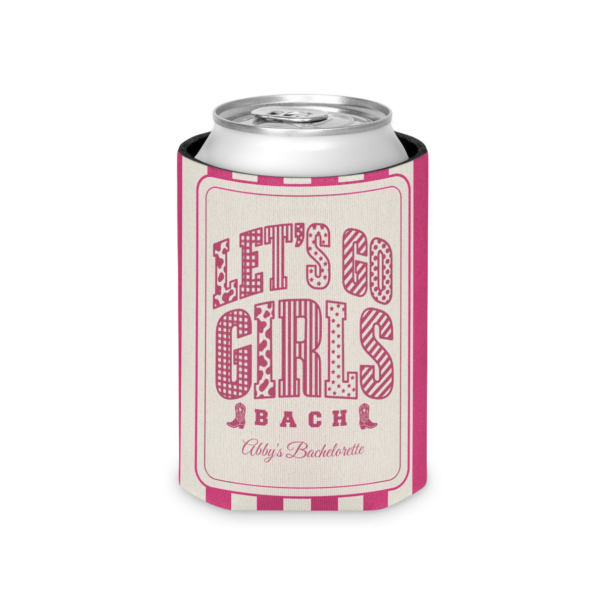 Let's Go Girls striped can cooler, Crunchberry
