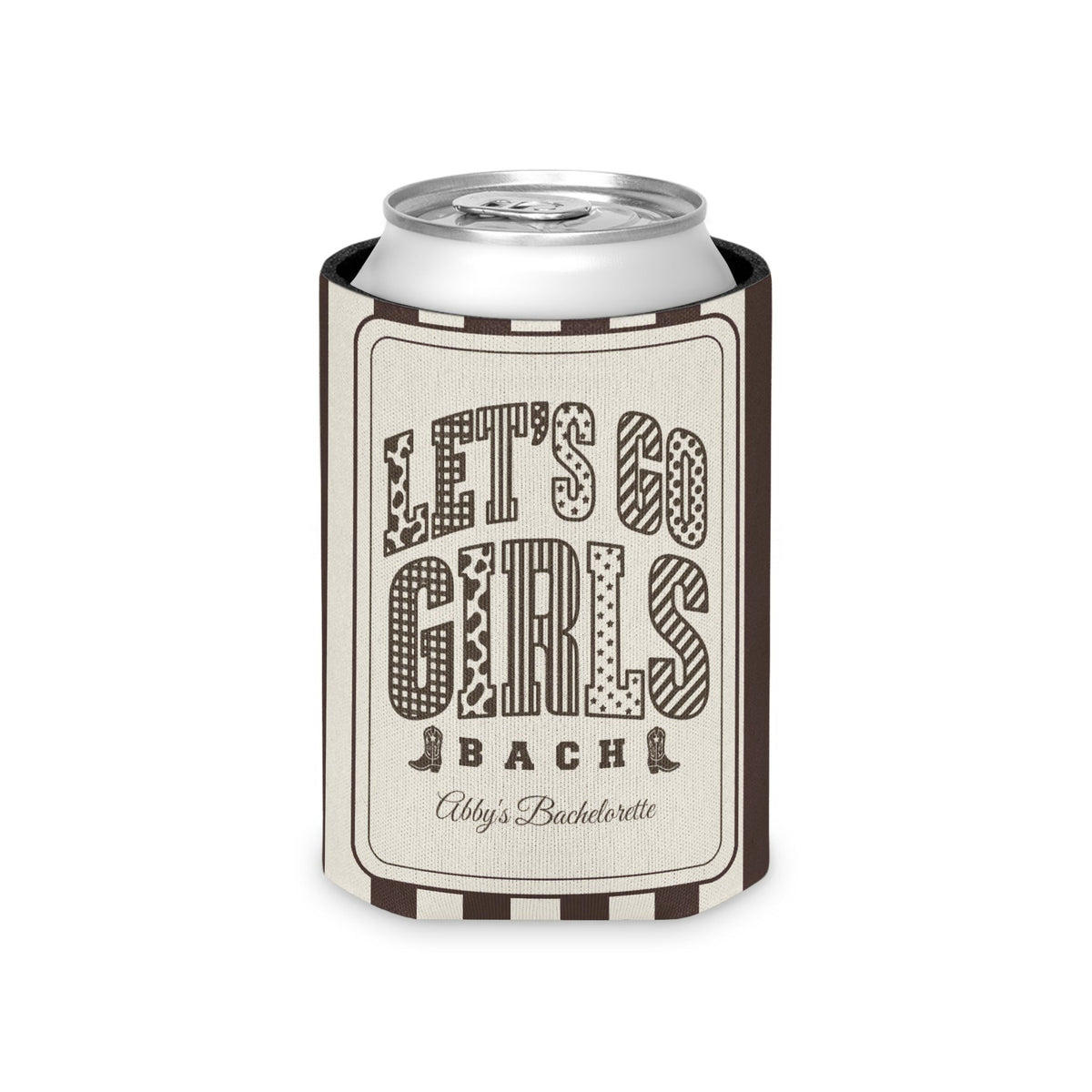 Let's Go Girls striped can cooler, Espresso