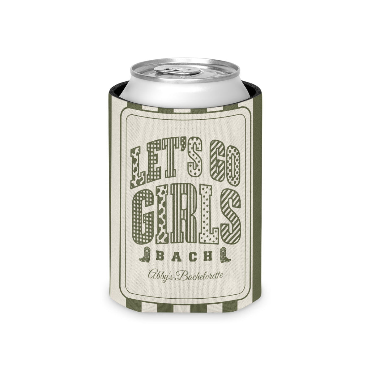 Let's Go Girls striped can cooler, Moss