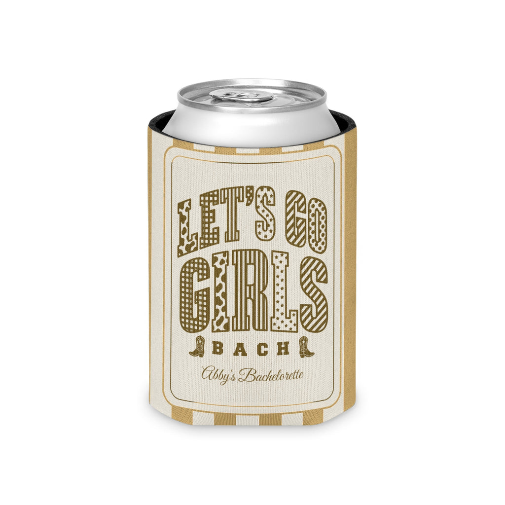 Let's Go Girls striped can cooler, Mustard