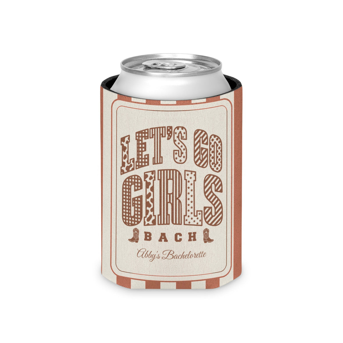 Let's Go Girls striped can cooler, Terracotta