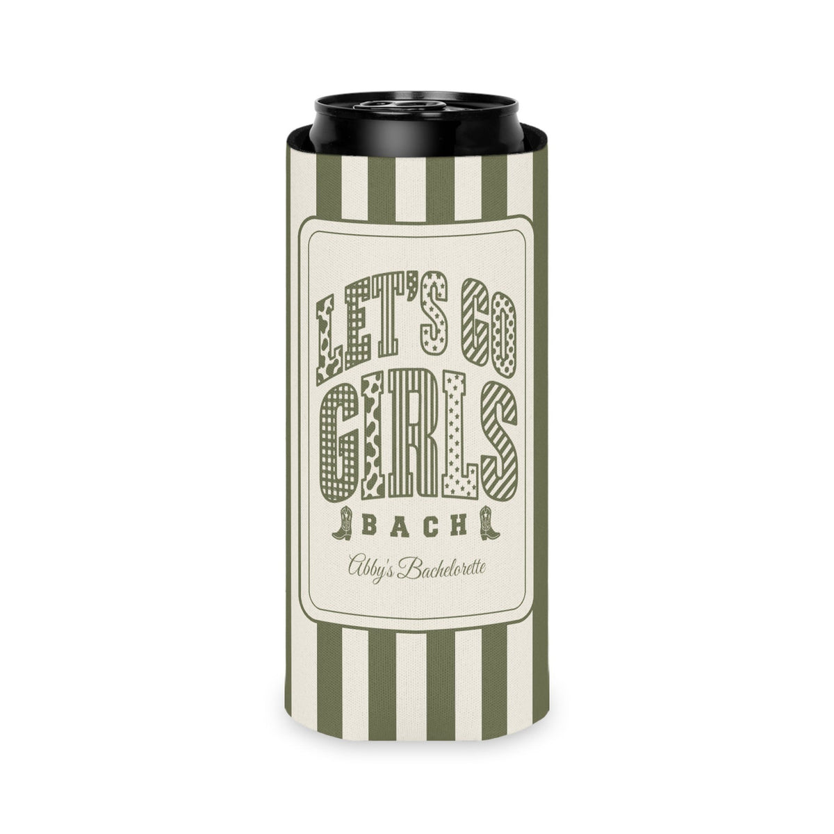 Let's Go Girls slim can cooler for tall seltzer cans, Moss
