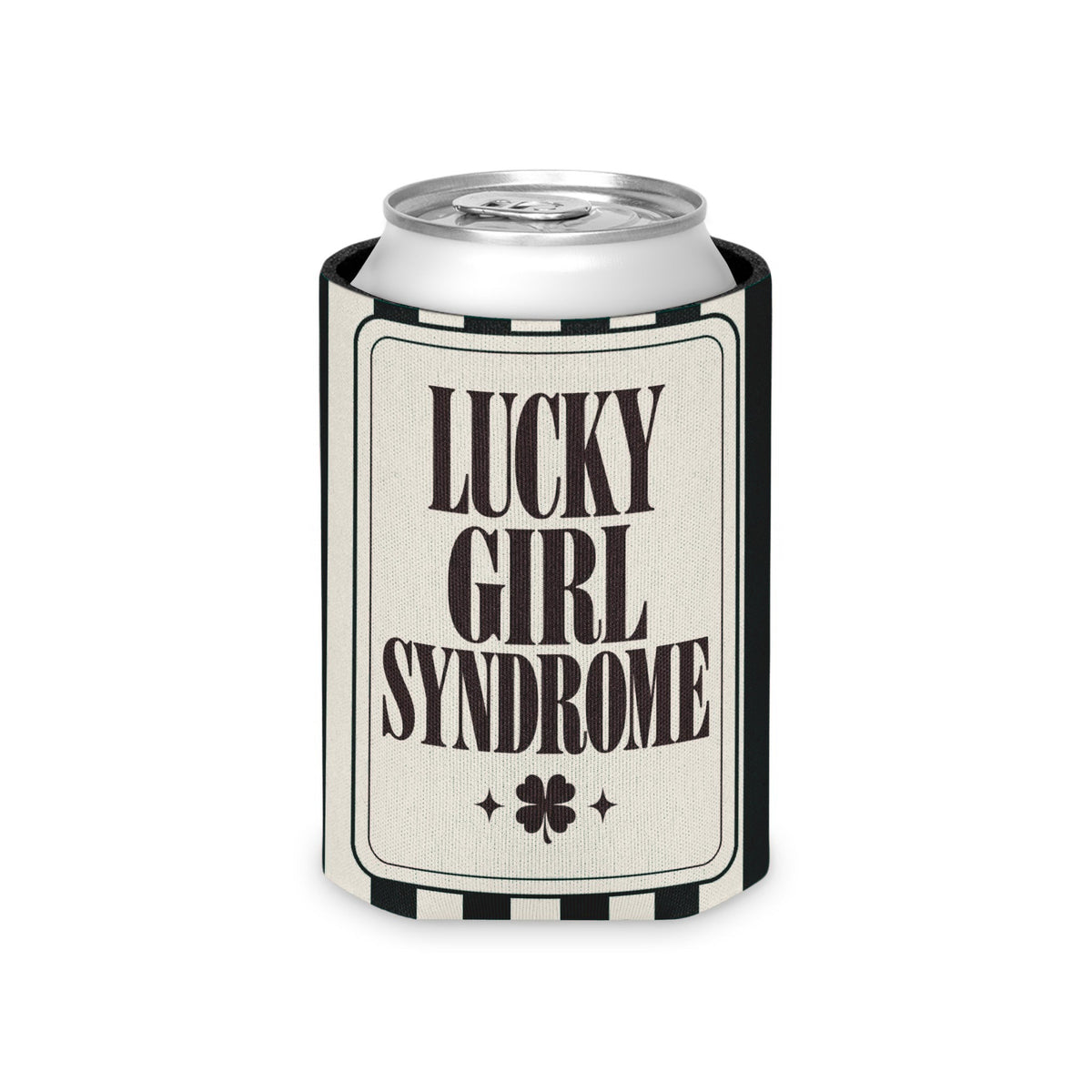 Lucky Bride Syndrome striped can cooler, Black