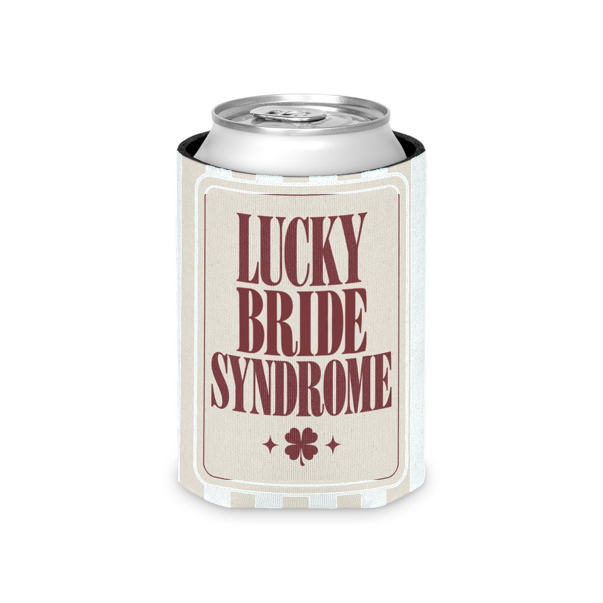Lucky Bride Syndrome striped can cooler, Bride