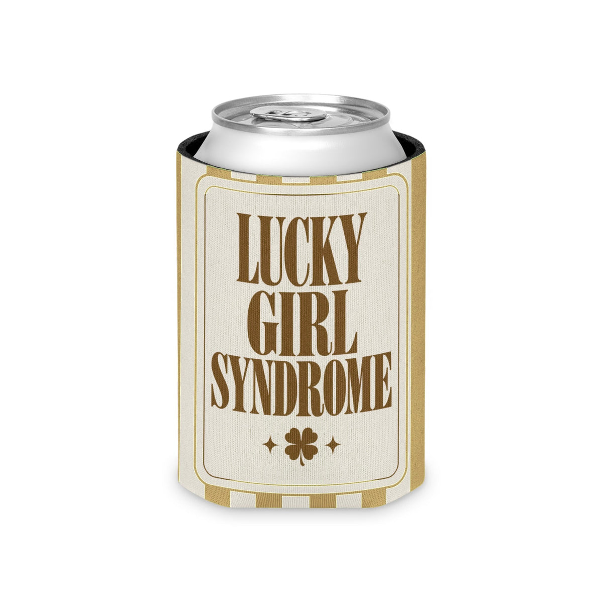 Lucky Bride Syndrome striped can cooler, Mustard