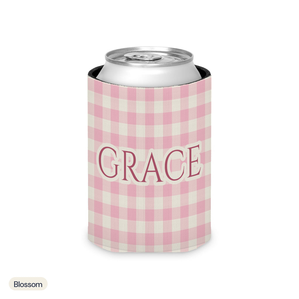 Custom name can cooler, Gingham, Regular, Blossom