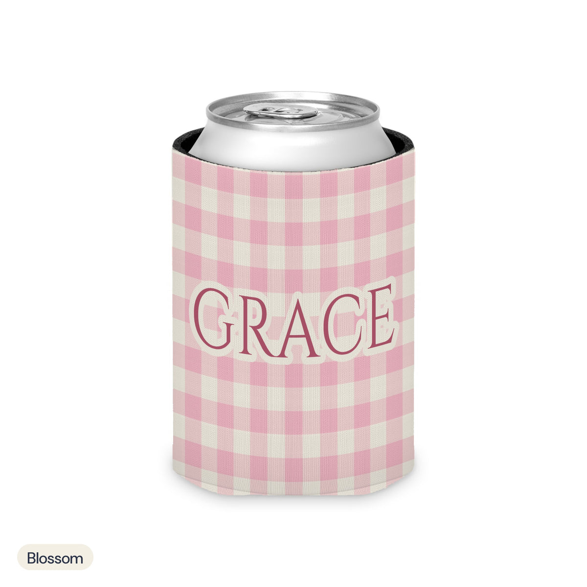 Custom name can cooler, Gingham, Regular, Blossom