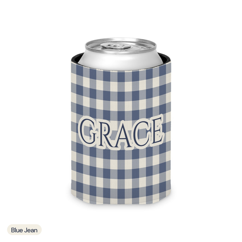Custom name can cooler, Gingham, Regular, Blue Jean