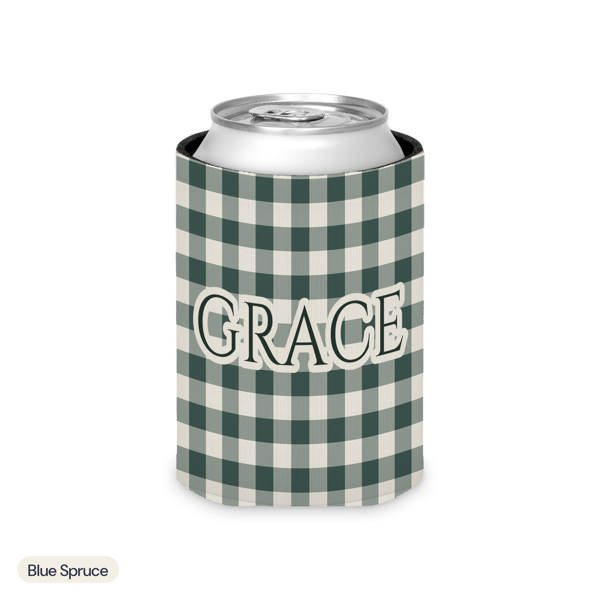 Custom name can cooler, Gingham, Regular, Blue Spruce