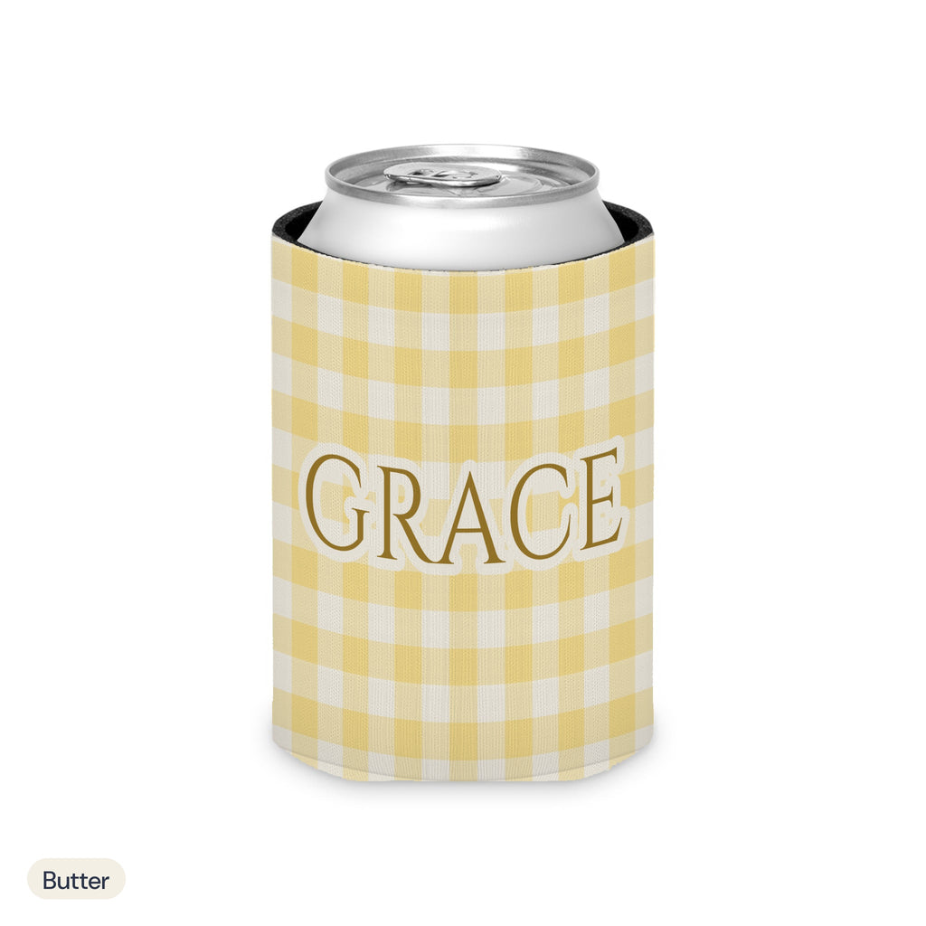 Custom name can cooler, Gingham, Regular, Butter