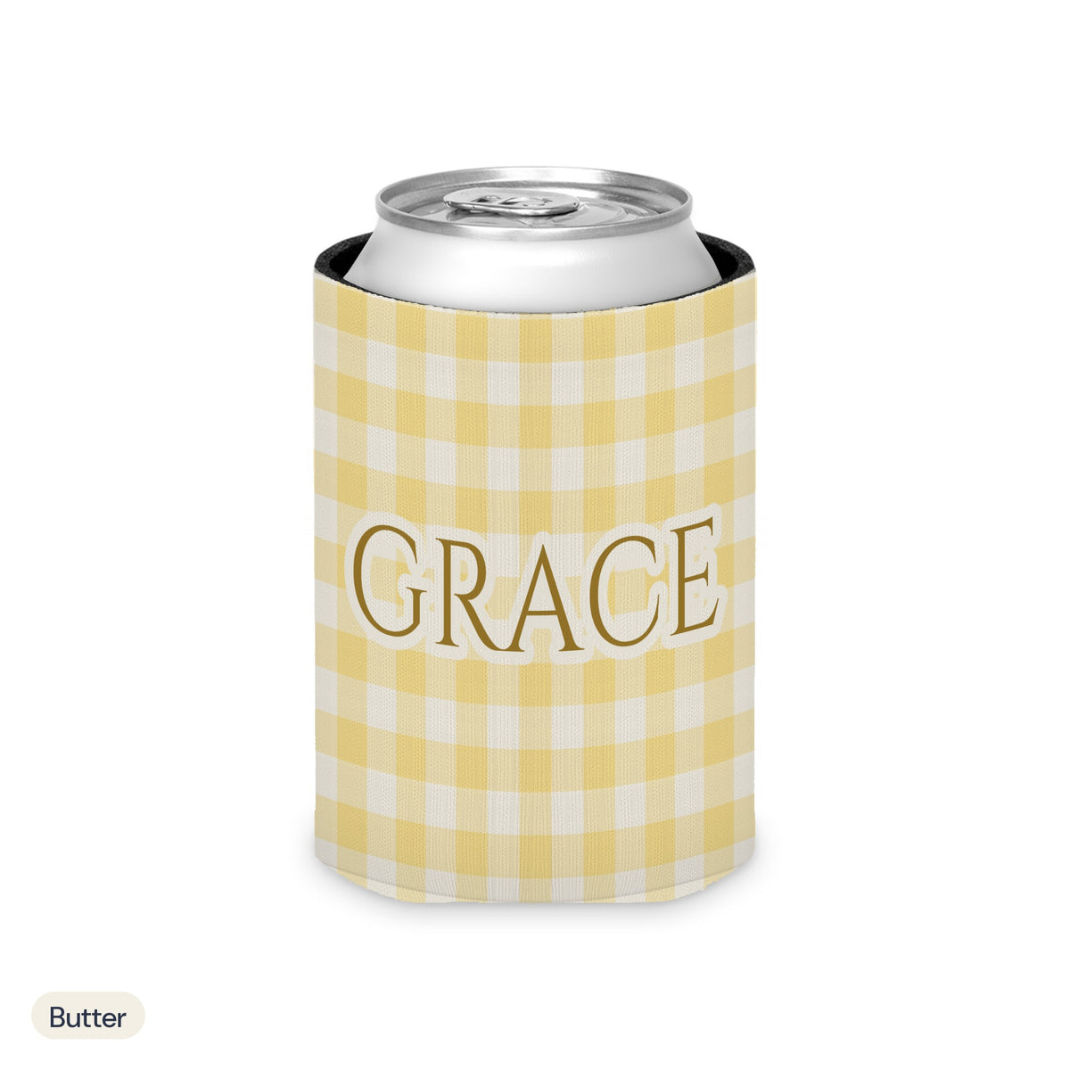 Custom name can cooler, Gingham, Regular, Butter