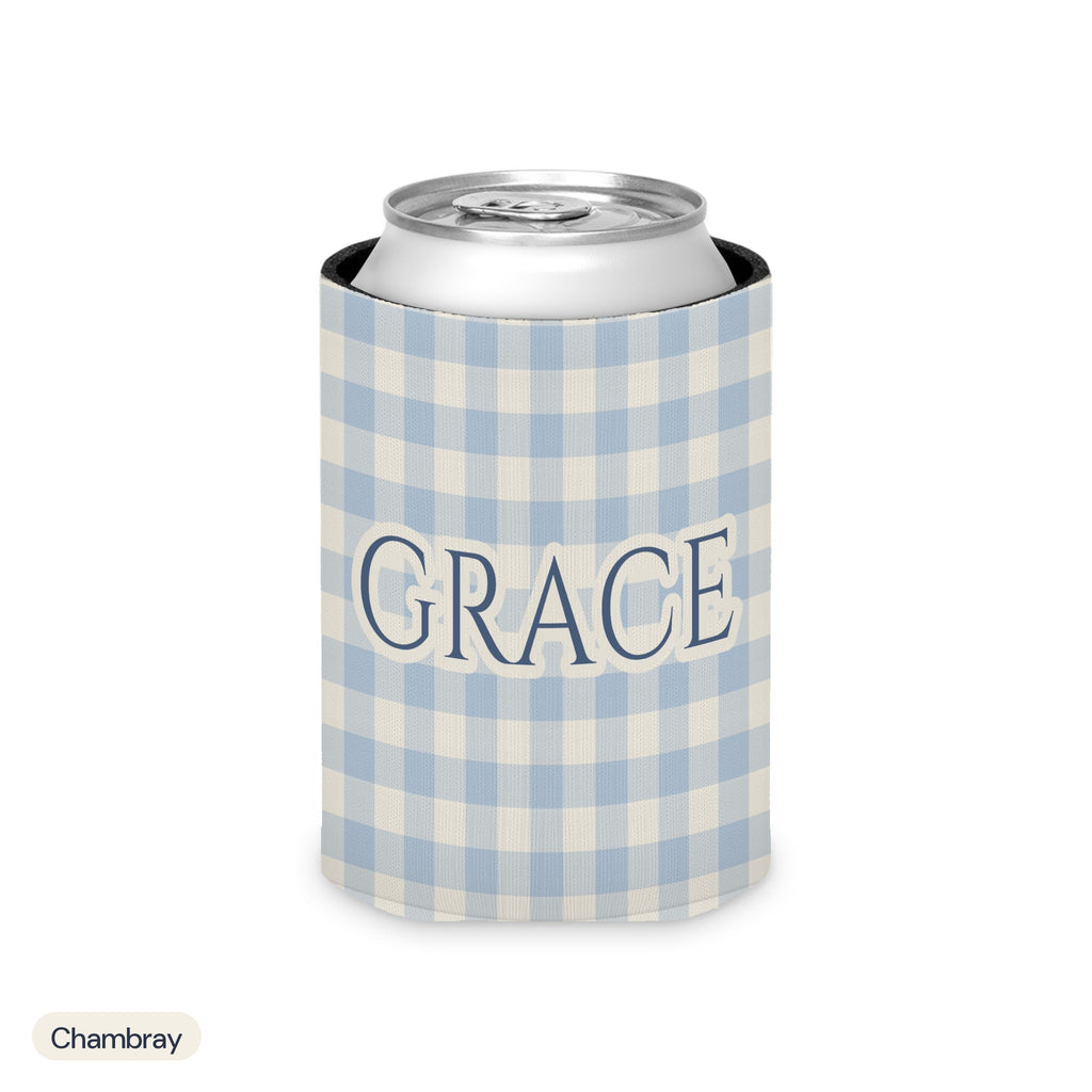 Custom name can cooler, Gingham, Regular, Chambray