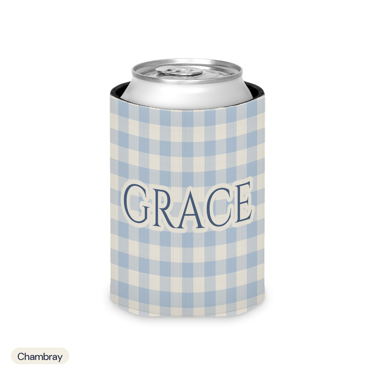 Custom name can cooler, Gingham, Regular, Chambray
